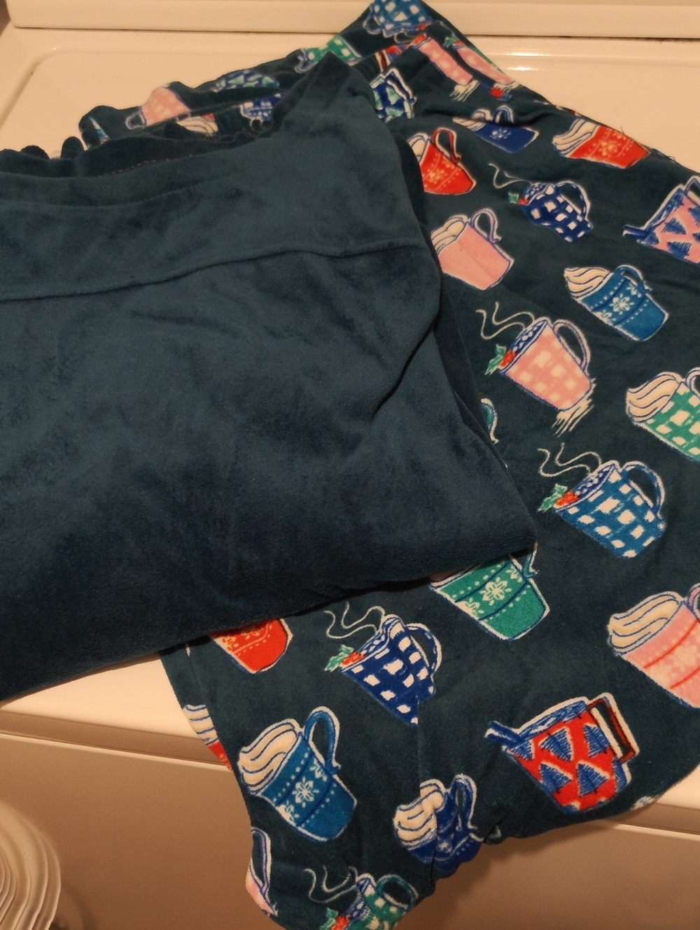 Carole Hochman Dark Teal Fleece Pajama Bottoms with Mug Print